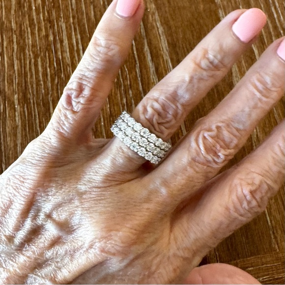 Solid 14k white gold DN 3-row round cut lab created diamond half eternity band - Picture 4 of 14